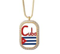 Collar con colgante de bandera nacional de Cuba, diseño rojo y azul, joyería dorada con diamantes