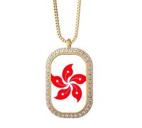 Collar con colgante de bandera regional de Hong Kong de China con diamantes de cristal dorado