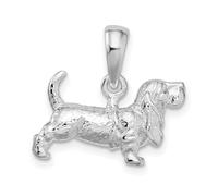 Collar con colgante de basset hound, plata de ley 925, chapado en rodio, con textura 3D, regalo de joyería para mamá, talla única, Metal Plata metal Rodio Plata, No es una piedra preciosa