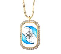 Collar con colgante de brújula alrededor del norte del sur, joyería dorada de cristal de diamantes