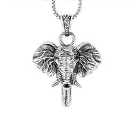 Collar con colgante de cabeza de elefante para hombre, collar gótico vintage de acero inoxidable con elefante tailandés, plata, 50