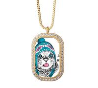 Collar con colgante de cabeza de gato The Taste Of Snow Cat Protect Animal Pet con diamantes de cristal dorado