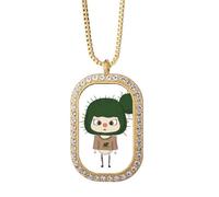 Collar con colgante de cactus verde arena agua peligrosa UU con diamantes de cristal dorado