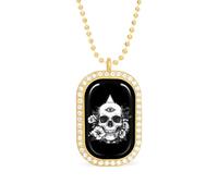 Collar con colgante de calavera con tercer ojo y flor, joyería de moda, colgante cuadrado con borde blanco, aleación