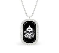 Collar con colgante de calavera con tercer ojo y flor, joyería de moda, colgante cuadrado con borde blanco, aleación