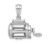 Collar con colgante de carrete de pesca de vida marina de 26 mm, plata de ley 925, chapado en rodio, pulido 3D, regalo de joyería para mamá, talla única, Metal Plata metal Rodio Plata, No es una
