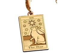 Collar con colgante de carta del Tarot de la Estrella en relieve, hecho de plata de ley 925 con baño de oro, cadena de eslabones de 45 cm (18"), dije rectangular para joyería unisex | LK_EMBO_00631
