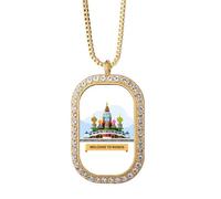 Collar con colgante de catedral de Rusia con diseño de ilustración de diamantes de cristal dorado