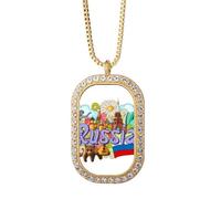 Collar con colgante de catedral de San Basilio Lenin Mausoleo Rusia con diamantes de cristal dorado