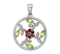 Collar con colgante de círculo floral chapado en rodio pulido y trenzado Ga Pe Wt de 22,8 mm, regalo de joyería para mamá, talla única, Metal metal Rodio, No es una piedra preciosa