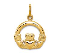 Collar con colgante de Claddaugh de oro amarillo sólido pulido de 10 quilates, 20 x 13 mm de ancho para mujer
