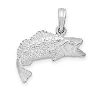 Collar con colgante de cola curvada de plata de ley 925 chapada en rodio pulido con diseño de lubina marina y pez de 19 mm, regalo de joyería para mamá, talla única, Metal Plata metal Rodio Plata, No