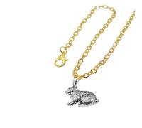 Collar con colgante de conejo A17, peltre inglés fino en cadena chapada en oro, 45,7 cm