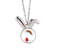 Collar con colgante de conejo arcoíris con diseño de huevo de Pascua feliz