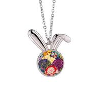 Collar con colgante de conejo asiático con diseño de lunares y flores, estilo chino japonés, joyería de regalo