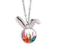 Collar con colgante de conejo con diseño de ciudad moderna del antiguo Egipto