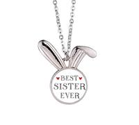 Collar con colgante de conejo con texto en inglés "Best sister ever"