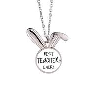 Collar con colgante de conejo con texto en inglés "Best Teacher Ever"