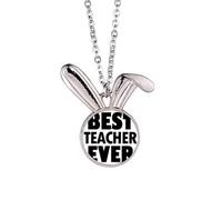 Collar con colgante de conejo con texto en inglés "Best Teacher Ever"