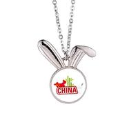 Collar con colgante de conejo de ciudad china roja con mapa de China