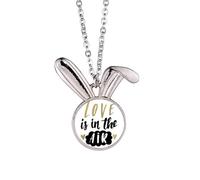 Collar con colgante de conejo, diseño de conejo con texto en inglés «Love Is In The Air»