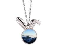 Collar con colgante de conejo, diseño de nubes de montaña, niebla, naturaleza, ciudad