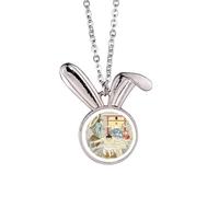 Collar con colgante de conejo japonés ukiyo-e japonés con conejo, joyería de regalo