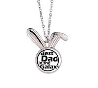 Collar con colgante de conejo para el día del padre, diseño de conejo con texto en inglés "Best Dad In The Galaxy", regalo