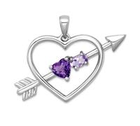 Collar con colgante de corazón chapado en rodio de 32,7 mm, amatista rosa de Francia, cuarzo con flecha, regalo de joyería para mamá, talla única, Piedra preciosa. Metal Amatista Piedra preciosa metal