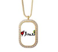 Collar con colgante de corazón con diseño de bandera de Brasil con texto en inglés "I Love Brazil", joyería dorada