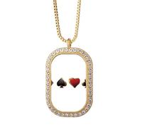 Collar con colgante de corazón con diseño de club de espada y diamantes de cristal dorado