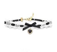 Collar con colgante de corazón con lazo ajustable para mujer, elegante cadena de clavícula de encaje, accesorio de gargantilla de longitud ajustable, talla única, como se describe, como se describe