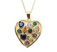 Collar con colgante de corazón de chakra de plata de ley 925 chapado en oro con dije de corazón de varias piedras de 25x23 mm con cadena de cable de 18 pulgadas, joyería hecha a mano |LK_SCA_0135