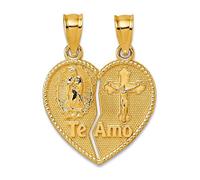 Collar con colgante de corazón de oro amarillo macizo de 14 quilates, 16,4 mm, pulido, te amo, religioso español, regalo de joyería para mamá, talla única, Metal, No es una piedra preciosa
