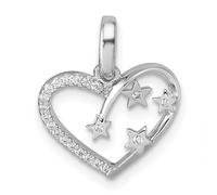 Collar con colgante de corazón de plata de ley 925 chapada en rodio con diamantes de imitación de circonita cúbica y corazón con estrellas para mujer, talla única, Zirconia cúbica Piedra preciosa