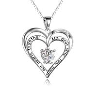 Collar con colgante de corazón de plata de ley para esposa, incrustaciones de cristal, ajustable de 15.8 a 17.8 pulgadas, regalo para el día de San Valentín o aniversario