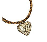 Collar con colgante de corazón exagerado para mujer, cadena de cuello de doble capa con cordón de estampado de leopardo vintage, accesorio elegante para mujer, talla única, como se describe, como se