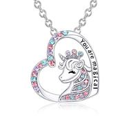 Collar con colgante de corazón para mujer, cadena de clavícula de dibujos animados de unicornio de estilo europeo y americano, regalo, Mittelgroße, Plata, No es una piedra preciosa
