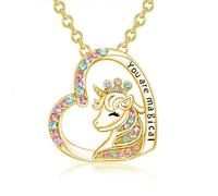 Collar con colgante de corazón para mujer, cadena de clavícula de dibujos animados de unicornio de estilo europeo y americano, regalo, Mittelgroße, Plata, No