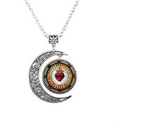 Collar con colgante de corazón sagrado y luna de la iglesia católica de todos los santos y corazón sagrado de Jesús, joyería cristiana de arte