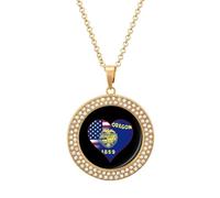 Collar con colgante de corazón y banderas del estado de Oregon de Estados Unidos para mujer, collares de diamantes redondos, regalos de joyería para hombres y cumpleaños, talla única, Metal
