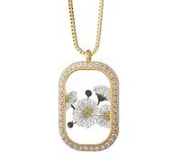 Collar con colgante de crisantemo blanco con diseño de flor de cristal dorado