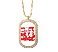Collar con colgante de cristal de cristal dorado con diseño de presidente Mao del marxismo rojo