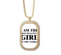Collar con colgante de cristal de diamante y oro con texto en inglés "I Am The Most Beautiful Girl"