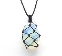 Collar con colgante de cristal de piedra natural, envoltura de cuerda, ópalo de ojo de tigre pulido para collar de mujer,Ópalo,25x38mm 39cm