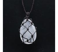 Collar con colgante de cristal de piedra natural, envoltura de cuerda, ópalo de ojo de tigre pulido para collar de mujer,Cuarzo claro,25x38mm 39cm