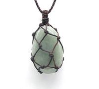 Collar con colgante de cristal de piedra natural, envoltura de cuerda, ópalo de ojo de tigre pulido para collar de mujer,Aventurina verde,25x38mm 39cm