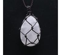 Collar con colgante de cristal de piedra natural, envoltura de cuerda, ópalo de ojo de tigre pulido para collar de mujer,Cuarzo rosa,25x38mm 39cm