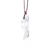 Collar Con Colgante De Cristal De Roca Blanca Natural, Columna Hexagonal Irregular Sin Pulir, Joyería De Piedra Cruda De Cuarzo Mineral,Blanco