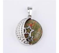 Collar con colgante de cristal de rosa púrpura de piedra Natural para mujer, joyería femenina, collares de Metal con estrella de luna hueca,unakita